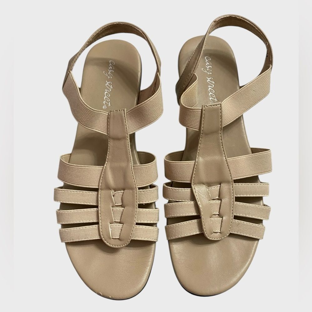 Easy Street Strappy Slip-On Sandals Sz 7.5 Beige Casual Summer Loungewear Office